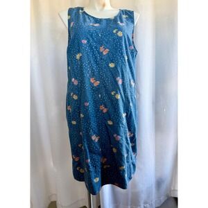 CJ Banks Blue Chambray Floral Polka Dot Dress Women's Size 1X Denim Summer